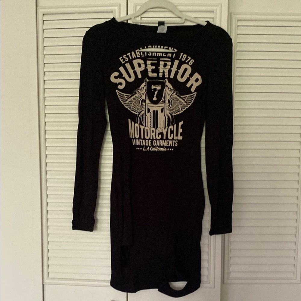 Black Long Sleeve Graphic Dress
